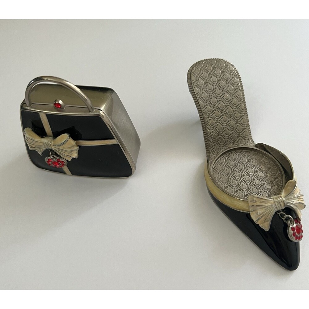 Partylite Audrey Shoe & Purse Set Votive Candle Holders Enamel Rhinestone - Picture 8 of 10